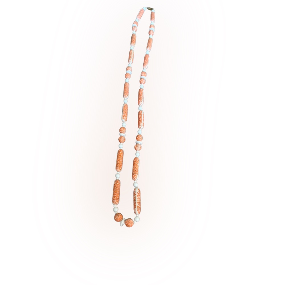 Vintage necklace etched orange necklace retro orange necklace-70s necklace retro